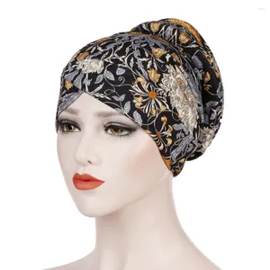 Abbigliamento etnico Donne musulmane Hijab Stampa Fiore leopardo Turbante Berretto islamico Cotone Chemio Cancro Copricapo Copricapo africano Cofani