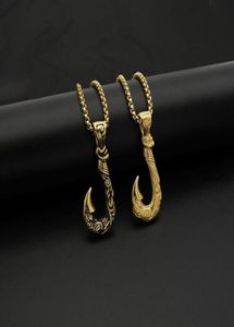 Anhänger Halsketten Hip Hop Rock Gold Silber Farbe Edelstahl Fisch Haken Anhänger Für Männer Rapper Schmuck Drop6185954