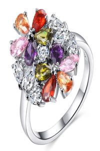 Moda feminina039s novo anel de pedra preciosa colorida 925 prata esterlina senhoras anel de diamante anel de flor festa de casamento jóias presente siz7624175