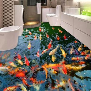 Wallpapers PVC auto adesivo à prova d'água 3D Murais Goldfish Pond Po Adesivo de Parede Banheiro Cozinha Home Decor Papel de Parede 20100