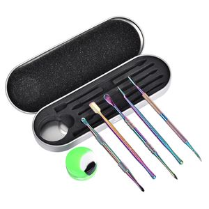 Stainless Steel Dab Tool Kit for Dry Herb Pen Digging Thick Wax Oil Atomizer Pick Tools Dabber Starter Kits Aluminium Box with Silicone Jar