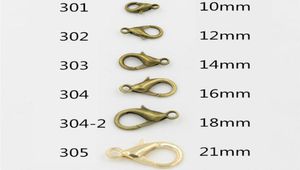 Hela 1000pcs imitation rodium pläterat 10mm 12mm 14mm 16mm 18mm 21mm 23mm 24mm zinklegering hummer clasps krokar smycken findi3059268