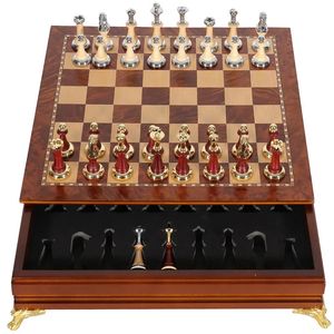 Deluxe Classic Chess Set Wood Chessboard Metal Imitation Jade Pieces 231225