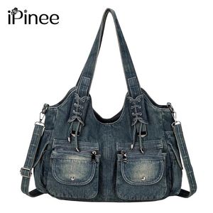 Сумки Ipinee Женская джинсовая сумка Y2K винтажный синий джинсовый кошелек и сумочки с перекрестным плечевым кошельком большой емкость