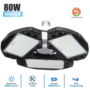 電球E26 LEDガレージライト、60W 80W LED電球ライトフィクスチャ、6000Kコールドホワイト、6000lmの変形可能な調整可能な3パネル、屋内照明L