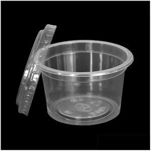 Disposable Take Out Containers 100-Pack Disposable Small Plastic Sauce Cup 2 Oz Portion Connt Cups With Lids Jello S Drop De Dhgarden Dh68B