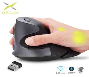 Fareler Delux M618GX Ergonomik Dikey Kablosuz Fare 6 Düğmeleri 1600dpi PC Dizüstü Bilgisayar için Silikon Kauçuk Kılıfı ile Optik Fareler1474998