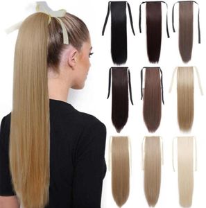 Parrucche sintetiche MERISI Lungo rettilineo Coda di cavallo Nastro con coulisse naturale Capelli finti Biondi Coda di cavallo Clip in donne Posticci1372460