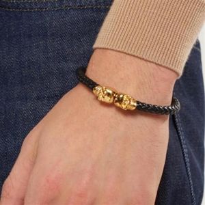 Beichong Herren Schwarz Echtes Leder Geflochten Northskull Armband Männer Edelstahl Für Frauen Gold North schädel Armreif für frauen me2827