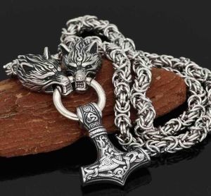 Fashion Personlighet Rostfritt stål Wolf Head och Viking Thor039S Hammer Pendant Necklace For Men039S Nordic Celtic Symbol J3799041