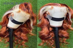 Spetsspår Blond 613 Frontal Wig HD Transparent Ginger Front Fullfärgat mänskligt hår Höjdpunkt Deep Wave Orange63619504765511