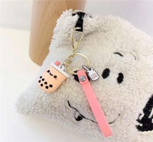 Keychains Silicon Bubble Tea Keychain Boba Milchschlüssel Ringauto Netter Schmuck GeschenkKeychains Fier22409301010