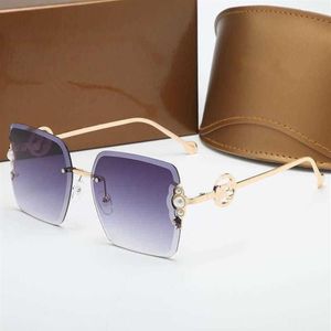 Sommermode Damen-Sonnenbrille, quadratisch, rahmenlos, mit Kunstperlen verziert, goldene Metallbügel, Premium-Textur, schlicht und Ele320U