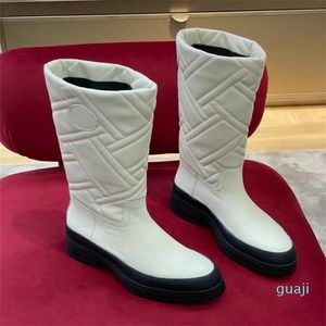 women's boots mid-tube low-heeled round head genuine leather formal dress casual banquet work home all-match black and white size 35-42