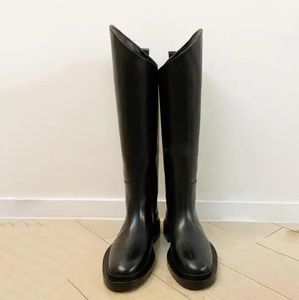 Botas moda mulher mulher preto vaca de couro redondo de pé v joelho aberto