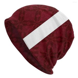 Berets Latvian Flag With Traditional Pattern Bonnet Hat Goth Outdoor Skullies Beanies Unisex Warm Dual-use Caps