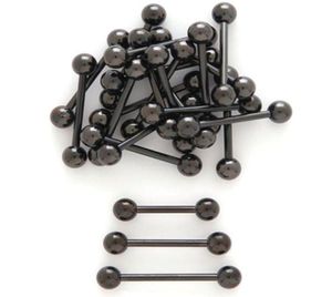 50 pezzi di gioielli All Black Titanium Tongue Ring campane 14G16mm capezzolo orecchio gioielli penetranti per il corpo bilancieri dritti8150469