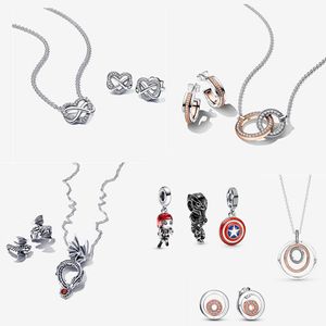 925 silver Designer Jewelry necklaces for Women luxury Christmas gift pearl Bracelet rings DIY fit Pandoras Locked Together love Charm Necklace Earrings Set