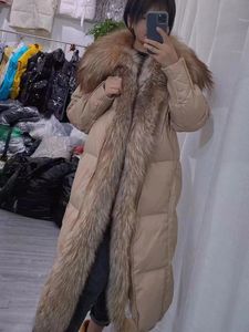 Große Fuchs Pelz Kragen 90% Weiße Gans Unten Jacke Winter frauen Verdickte Mäntel X-lange Luxus Oberbekleidung Weibliche Streetwear 231226