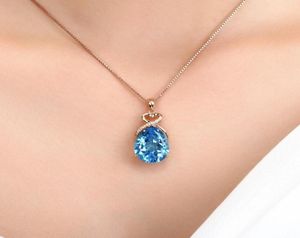 14K Rose Gold 3 karat Sapphire Stone Pendant Women Pure Natural Blue Sapphire Gemstone 14K Rose Gold Necklace Jewelry Pendant 2103625841