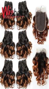 Mänskliga hårbulkar buntar med stängning naturlig brasiliansk väv kort ombre lös våg 4x1 remy5699141