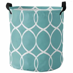 Laundry Bags Geometric Abstract Lines Blue-Green Foldable Basket Kid Toy Storage Waterproof Room Dirty Clothing Organizer