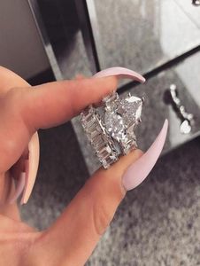 10ct büyük elmas yüzük çarpıcı lüks mücevher 925 STERLING Gümüş Çift Yüzükler Su Damla Armut Kesim Topaz Kadın Düğün Gelin RI1333916