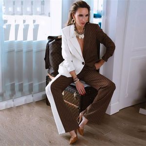 Splicing Colors Womens Suits Set 2 Pieces Stripe Tuxedos for Mother of the Bride Suit Formal Outfit for Wedding Guest Clothes