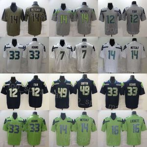 Men Football 49 Shaquem Griffin Jersey 16 Tyler Lockett 33 Jamal Adams 14 DK Metcalf 7 Geno Smith 12 12th Fan Vintage Navy Blue WHite Green Stitched Color Rush