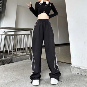 American Retro Legging Pants Women's 2023 Nowy luźne czarne proste nogi szerokokadłubowe spodni Tide Ins