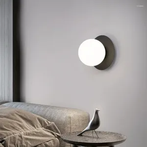 Lampada da parete a forma di palla rotonda, design minimalista, in stile crema, per soggiorno, sfondo in rete, comodino sferico