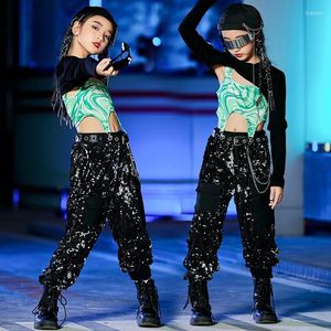 Stage Wear Jazz Street Dance Black Tops Sequined Pants Hiphop Outfits Modern Hip Hop Clothes Costumes DN10448
