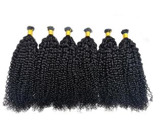 Afro crespo riccio I Tip Estensioni dei capelli Microlink 100 Fasci di tessuto di capelli umani vergini Remy Brasiliano Nero naturale Ever Beauty 4B9728941