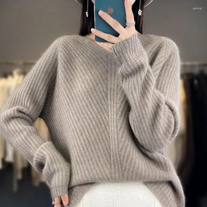 Женские свитера 2023, осень-зима, кашемировый свитер, пуловер с v-образным вырезом, трикотажные топы из мериносовой шерсти, модные корейские подкладки, роскошные