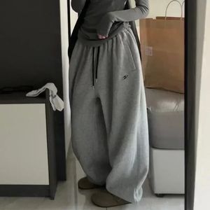 Deeptown Fleeced Mulheres Sweatpants Inverno Preto Oversized Coreano Escovado Calças Harajuku Moda Kpop Vintage Calças Casuais 231226