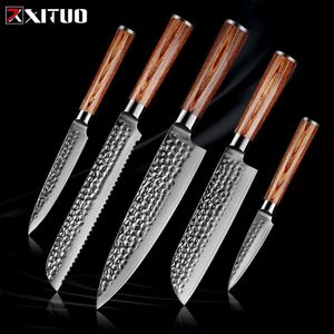 XITUO EAMASCUS Steel LNIFE Set 1pcs 5pcs Kitchen Knives Japan Chef Cleaver Santoku Utility Paring LNIFE Pakkawood Handle NewGift233c