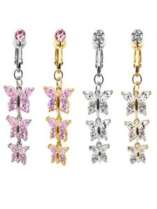 Faux Body Piercing Jewelry fake belly piercing butterfly designNavel Rings CZ clip on belly Button ring non piercing jewelry1012693