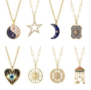 Pingente colares moda estrela lua colar para mulheres menina jóias mal olho azul ouro cor sol aço inoxidável chain7005645