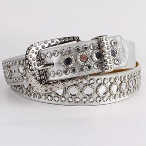 Belts PU Leather Simple Diamond Alloy For Women Black Silver Waistband