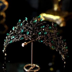 Luxury Baroque Black Green Crystal Leaf Bridal Crown Tiaras Rhinestone Crowns Infantis Brides Headbands Wedding Hair Accessories Y332e