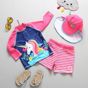 set 2pcs Girls' Unicorn Swimsuit Rashguard Set 2019 with Cap Kids Girl Long Sleeve Rash Guard Swimwear Set Uv Upf 50+ 29 Years