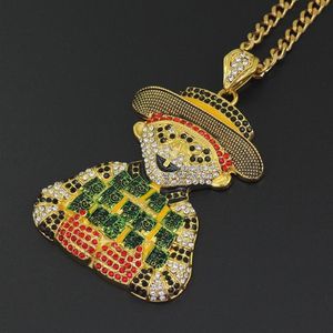 Collana con ciondolo pagliaccio di cartone animato ghiacciato alla moda Collana con ciondolo hip-hop da uomo 76 cm Catena cubana in oro per uomo293O