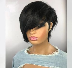 Short Cut Wavy Bob Pixie Wig Ingen spets främre mänskliga hår peruker med lugg för svarta kvinnor full maskin gjord remy brasilian2088146