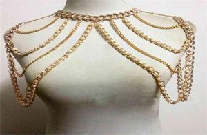 Chran Fashion Women sexy Gold Body Necklace Chean Charm Multi Layer Faux Pearl Shourdave Slave Belly Belly Harness Jewelry1493302