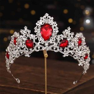 Barock lyxig silverfärg röd grön kristall brud tiaras kronor tävling diadem pannband bröllop hår tillbehör 210701237w