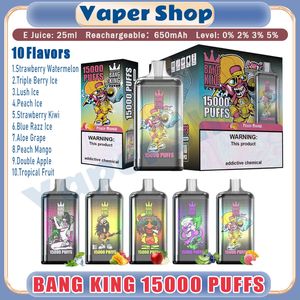 100% Original Bang King 15000 Puff Disposable E Cigarettes 25ml Pod Battery Rechargeable Puffs 15K 0% 2% 3% 5% RBG Light Vape Pen