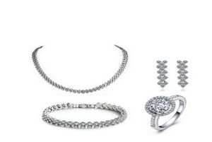 New 925 Sterling Silver Jewelry Sets Engagement Wedding for Brides Ring Earrings Bracelet Necklace N0016902417