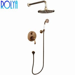 Sets Rolya Antique Brass Concealed Waterfall Bathroom Shower Set Vintage in wall shower Mixer faucet Old Style