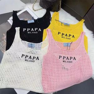 PP multicolorido feminino top camiseta bordado sexy ombro gota preto e branco colete casual sem mangas camisa sem camisa marca designer colete de cor sólida