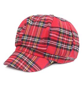 Spring Autumn Plaid Cotton Octagonal Hat Fashion Women Unisex Painter Dome Newsboy Cap Casual Lady039S Beret Red Navy Blue Whol4094114